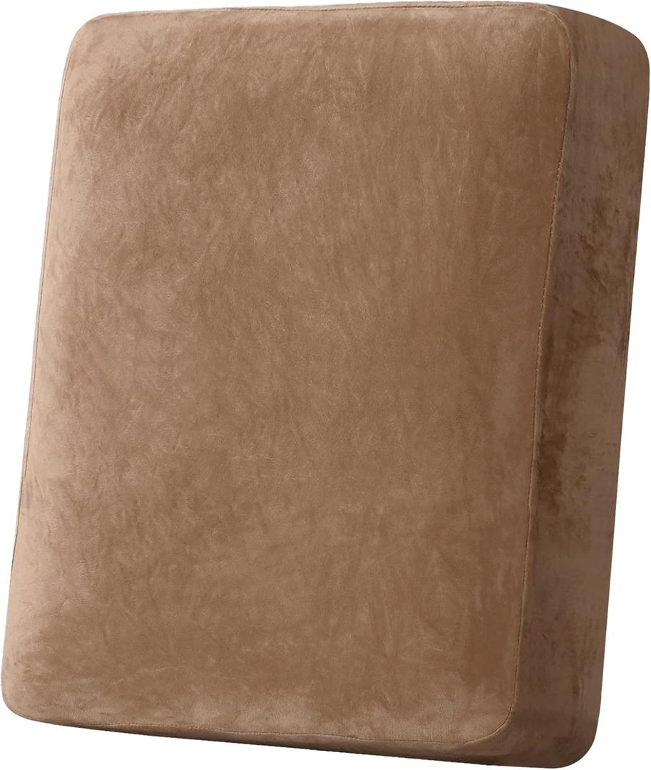 H.VERSAILTEX Velvet Stretch Couch Cushion Cover Plush Cushion Slipcover for Chair Cushion Furniture Protector Seat Cushion Sofa Cover (1 Piece Armchair Cushion Covers, Camel)
