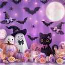 ZTHMOE Halloween Ghost Shower Curtain for Bathroom Purple Cute Cartoon Cat Spooky Horror Pumpkins Home Decorations Sets with 12 Hooks Waterproof Polyester 72" x 72"
