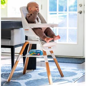 TruBliss Turn-A-Tot High Chair for Babies and Toddlers, 2 in 1 Wooden Portable Baby Feeder or Adjustable Child's Seat with 360 Degree Swivel, Removable Tray, and Pad (Gingham)