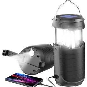 5000 Large Capacity Solar Hand Crank Flashlight with 8H Play Time, Survival Light, USB Charger for Cellphone, Portable Solar Camping Light,Electric LED Camping Lantern for Emergency (Black)