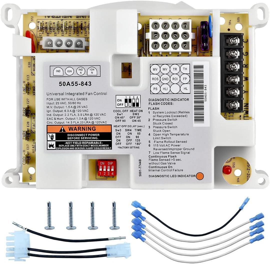 50A55-843 Furnace Control Board Compatible with White Rodgers and Lennox Systems, Universal Integrated Furnace Control Board Replacement for 50A55-843 Control Module
