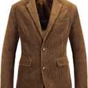 chouyatou Men's Vintage Casual Work Wear Corduroy Suit Blazer Jacket Sport Coat (Brown)