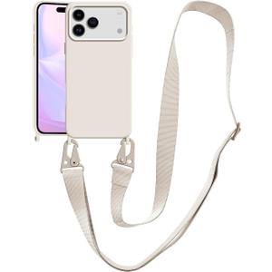 Compatible with iPhone 17 Pro Case with Lanyard Crossbody iPhone Case with Strap Adjustable Shockproof Drop Protection Silicone Phone Cover for iPhone 17 Pro 6.3 inch Stone