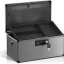 Medicine Lock Box with Key, Alluminum Alloy Box for Medication,First Aid Box with a Removeable Tray to Store Medicines & Pills for Home, Black,16 * 9.25 * 7.48 Inch