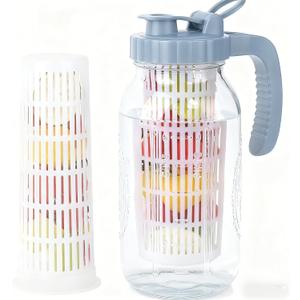 Half Gallon Glass Mason Jar Pitcher With Infuser Lid 2 Quart Mason Fruit Infused Water Pitcher 64 Oz Wide Mouth Sun Tea Jar For Outside For Fridge Lemonade, Beverage,Milk,Juice, Cold Brew Container