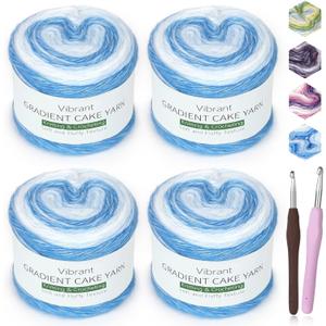 Katech Yarn for Crocheting-Gradient Cake Yarn-4x100g 60% Cotton 30% Acrylic 10% Wool -Perfect for Scarves, Shawls, Blankets, and Garments That Stand Out with Style(E)