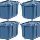 IRIS USA 4-Pack 12 Gallon Storage Bins with Lids |Made in USA| Heavy Duty Eco-Friendly Plastic Tote Containers for Truckbed Tool Box Organization, Large - Navy