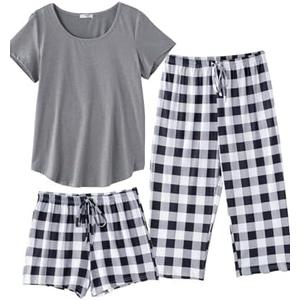 Ekouaer 1 PCS Capri Pajamas for Women Sleeve Pajama Floral Pj Soft Sleepwear with Pockets XL