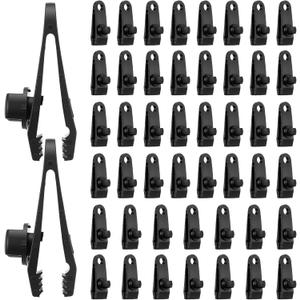48 PCS Tarp Clips Heavy Duty Lock Grip, ABS Tarp Clamps with Teeth, Reusable Shark Tent Fasteners for Camping Awnings, Car Truck, Boat, Pool Covers (Black)