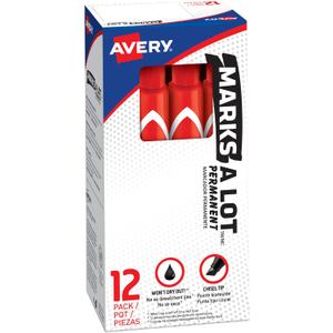 Avery Marks A Lot Permanent Markers, Large Desk-Style Size, Chisel Tip, Water and Wear Resistant, 12 Red Markers (08887) Avery Marks A Lot Permanent Markers, Large Desk-Style Size, Chisel Tip, Water and Wear Resistant, 12 Red Markers (08887)
