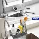 Sinnsally Kitchen Sponge Holder,Sink Caddy Organizer with Brush Holder,Stainless Steel Sink Box Dish Scrubber Holder with Self Drain Tray,Soap Dispenser Kitchen Storage Accessories(1 Tier-Black)