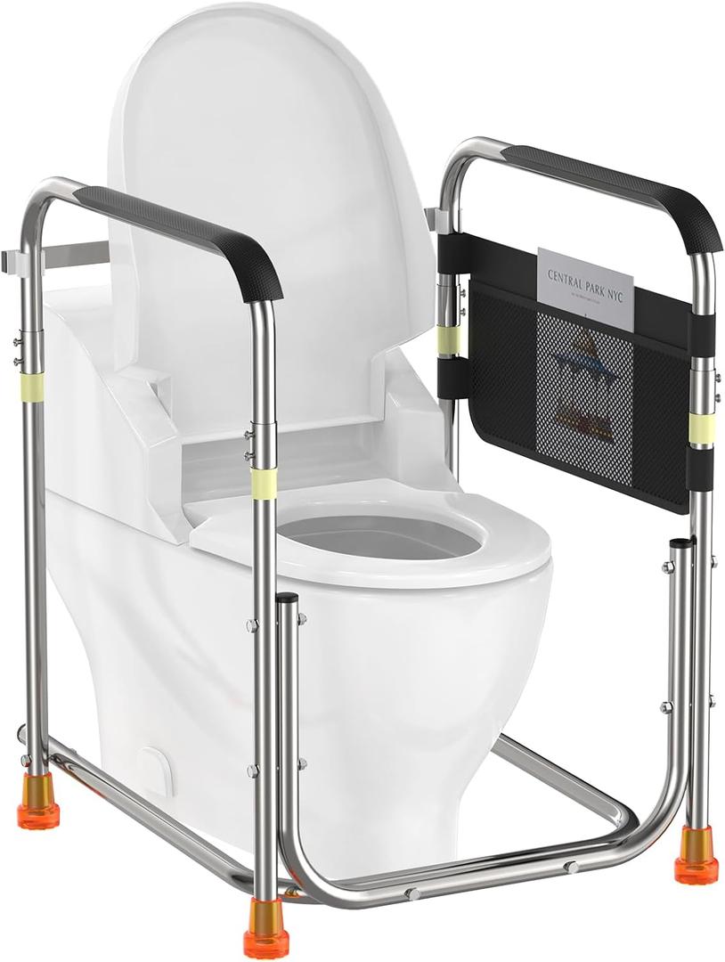 Toilet Safety Rails for Seniors, FSA/HSA Eligible Detachable Toilet Safety Frame with Handles & Night-Time Friendly Tips for Elderly and Disabled, 360LBS Handicap Toilet Rail Fits Most Toilets