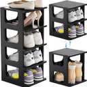 HAIXIN Shoe Organizer Rack for Small Spaces 5 Tier Plastic Vertical Narrow Shelves for Closet Black Shoe Holder, Stand for Entryway Storage Boots Organizer Stackable Cabinet