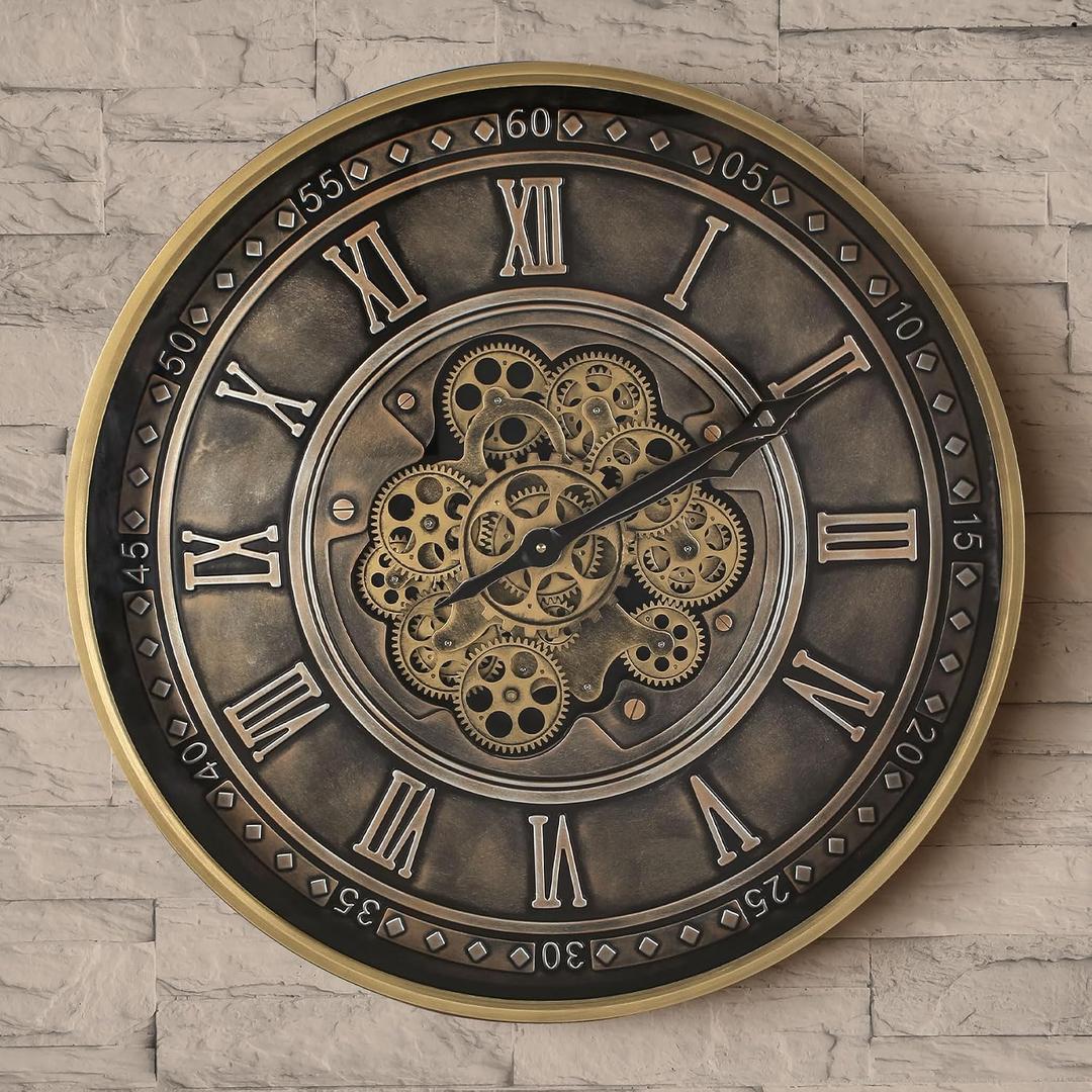 24'' Antique Bronze Industrial Steampunk Wall Clock, 24in