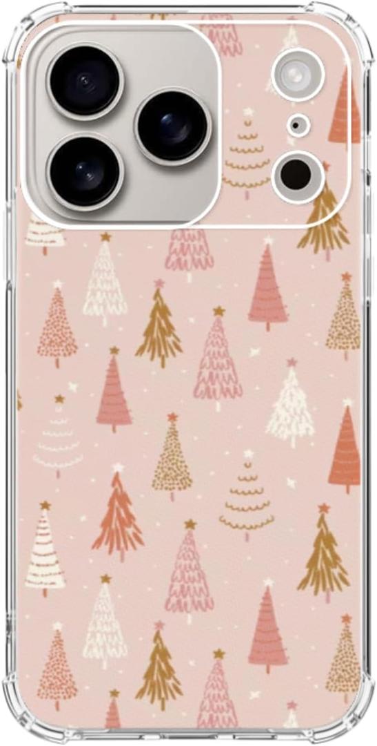 BESUC WICH Pink Christmas Trees Phone Case for iPhone 17 Pro Max, Winter Christmas Phone Cover for iPhone 17 Pro Max, Cool TPU Bumper Phone Case