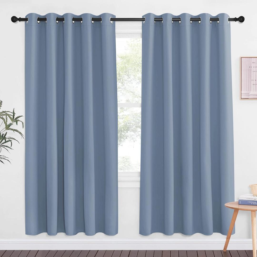 NICETOWN Blackout Doorway Curtain Room Darkening - Window Treatment Thermal Insulated Solid Grommet Vertical Drape for Bedroom/Living Room (Stone Blue, 1 Panel, 66 by 72 Inch)