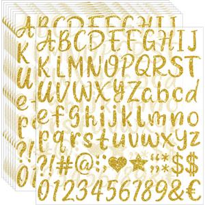 648pcs Letter Stickers - 8 Sheets Alphabet Stickers, 1 Inch Vinyl, Glitter, Self-Adhesive, Waterproof ABC, Number, Graduation Cap, Water Bottles, Scrapbook Crafts (8, Gold)