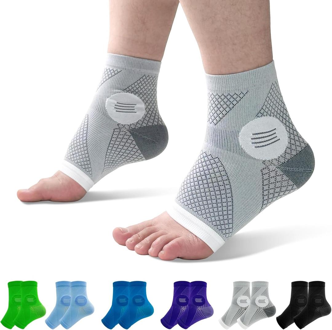 6Pairs Neuropathy Socks - Toeless Compression Socks for Women & Men, Plantar Fasciitis & Achilles Tendonitis Relief, Arch Support (Medium)