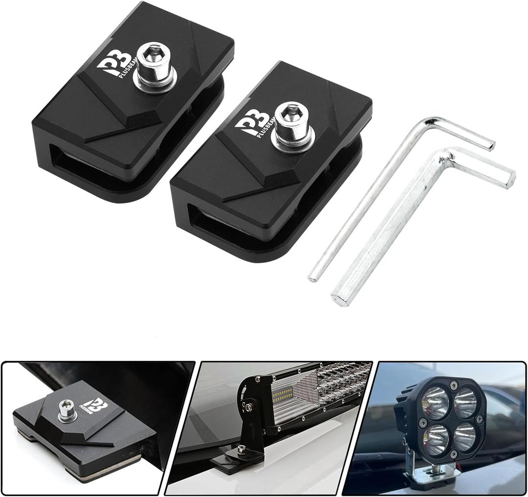 Ditch Light Brackets, 2PCS Hood Mount Light Brackets Universal Adjustable Aluminum Alloy Pillar Hood Led Work Light Pods Mount Bracket Kit for Truck SUV Cars, No Need Drilling