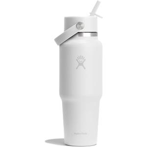 Hydro Flask Travel Water Bottle - Insulated Stainless Steel - Wide Straw Lid, Non Spill, Leakproof in 32 Oz Tonal White