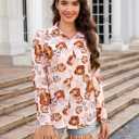 siliteelon Blouses for Women Long Sleeve Button Down Shirts Printed Wrinkle-Free Dressy Casual Blouse Spring Fall Trendy (L)