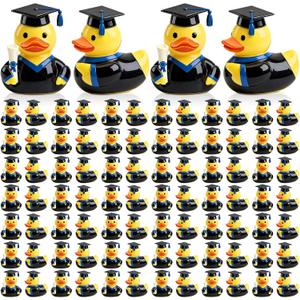 Vicenpal 100 Pcs Mini Graduation Ducks 2026 0.6 x 0.8 Inch Resin Grad Ducks Bulk Tiny Grad Duck Figures with Graduation Cap Yellow Duckies Figurine for Reward Prize Gift Party Supplies(Blue), 0.59 x 0.79 inch / 1.5 x 2 cm