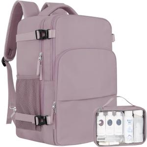 Sinaliy Travel Backpack, Carry on Flight Approved Backpack with Multi-Pockets, TSA Waterproof 17.3inch Laptop Backpack, Personal Item Travel Bag for Men Women, Light Purple