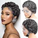Short Curly 13X4 Lace Front Pixie Cut Wig Human Hair Wigs, Light Grey 13x4 HD Lace Frontal Wigs Short Curly Layered Glueless Daily Wear Wig Deep Loose Wave Pixie Cut Human Hair Wigs for Black Women