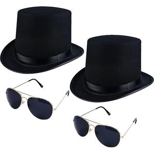 Puyawen 2 Pcs Felt Top Hat with 2 Pcs Sunglasses Black Magician Hat Dress Up Costume Top Hat for Halloween Cosplay Rocker Accessories