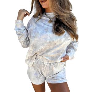 SELINK Women 2 Piece Outfits Sweatsuit Casual Long Sleeve Pullover and Shorts Sets Travel Tracksuit (Large, Z511 Beige Camo)
