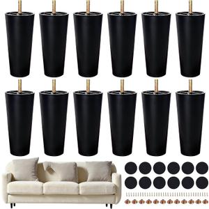 FabricJoy 12 Pack 8 Inch Plastic Furniture Legs Replacement Couch Legs Chair Feet Dresser Sofa Table Cabinet Bed Furniture Feet with M8 T-Nuts Screws Tapered for Home DIY Projects
