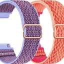 2 Pack Quick Release Watch Band - Choice of Width -20mm 22mm Watch Bands, Solo Loop Adjustable Elastic Nylon Watch Straps Replacement Wristband for Men Women (Coral + Lilac)