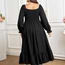 SCOMCHIC Womens Plus Size Wedding Guest Cocktail Dress Sweetheart Neckline Long Sleeve Smocked Ruffle Slit Maxi Dresses (Black, XL)