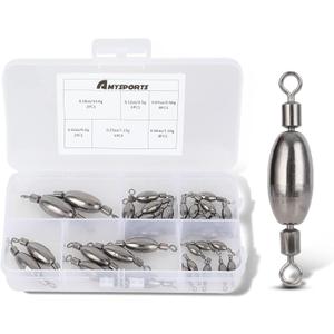 AMYSPORTS Drop Shot Fishing Sinkers Tackle Casting Swivel Fishing Weight Sinker Bullet Fishing Sinker Saltwater Removable Freshwater