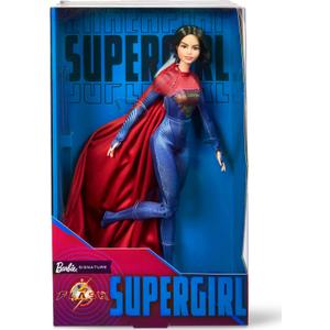 8 x Barbie Supergirl Collectible Fashion Doll from The Flash Movie Wearing Red & Blue Suit with Cape, Display Stand Included