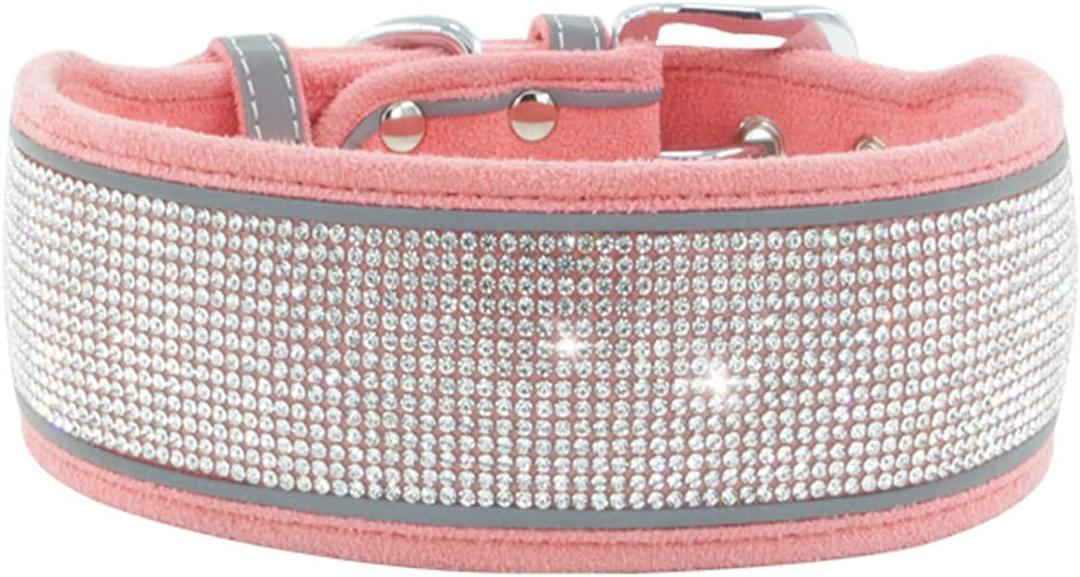 Rhinestone Dog Collar Soft Comfortable Stylish Dog Collar with Bright Reflective Stripe Adjustable Diamond Crystal Pet Collar for Small Medium and Large Dogs (L fit Neck 19-23", Pink)