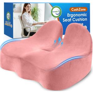 Seat Cushion, Memory Foam Office Chair Seat Cushion for Office Chairs/Car/Long Trip/Desk Chair/Gaming, Large Size for Sciatica & Hip & Tailbone Pain Relief, Sciatica Support (Pink)