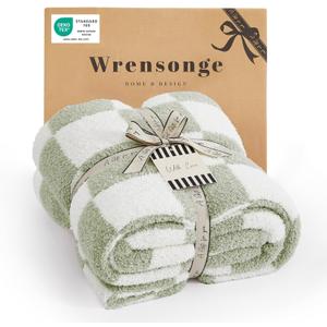 WRENSONGE Checkered Throw Blanket, Sage Green Soft Cozy Fluffy Hand Made Throw Blankets for Couch, Sofa, Chair, Bed, Camping, Picnic, Travel Lightweight Bed Blankets for Women Mothers Birthday Gifts (Throw-XL(50"x 70"))
