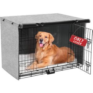 Dog Crate Cover - Double Door Waterproof Pet Kennel Cover, Durable 600D Polyester Protective Cage Cover for 24 Inch Dog Crate - Grey