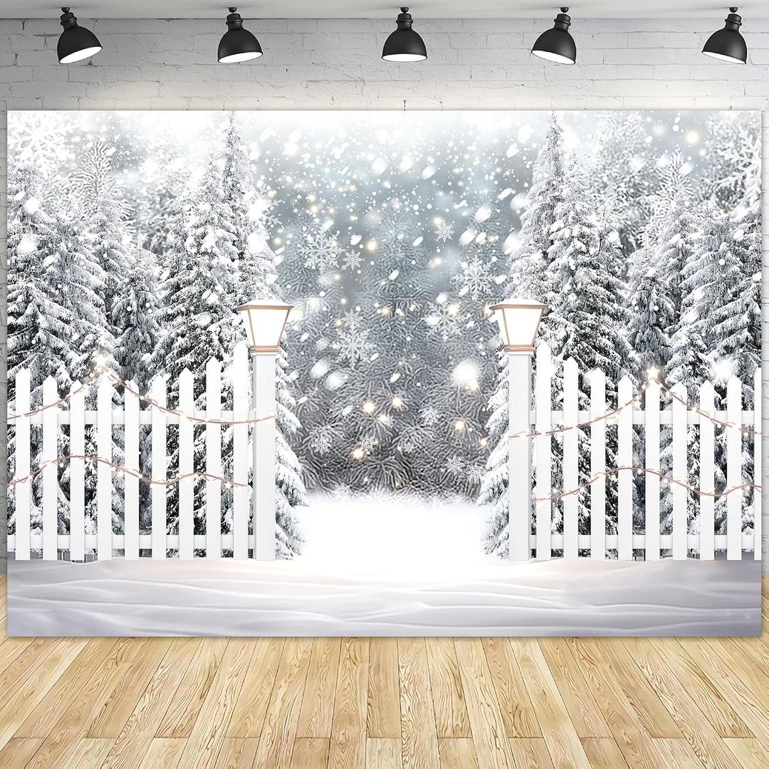 Winter Backdrop Snowy Christmas Pine Tree Photography Photo Background for Xmas Party Decorations Banner Portrait Studio Booth Photobooth Props(7x5ft)