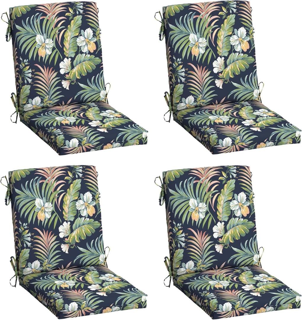 Arden Outdoor Dining Chair Cushion, 4-Pack, 20x44, Blue Tropical