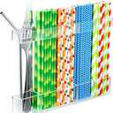 CIEO Straw Organizer for Cabinet Door Storage, 9.5" Large Acrylic Holder for Reusable Tumbler Straws Chopsticks Spoons, Adhesive Under Cabinet Mount Kitchen Container (Transparent)