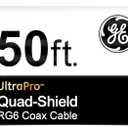 GE RG6 Coaxial Cable, 50 ft. F-Type Connectors, Quad Shielded Coax Cable, 3 GHz Digital, In-Wall Rated, Ideal for TV Antenna, DVR, VCR, Satellite, Cable Box, Home Theater, Black, 33532