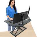Aconcept 32 inch Black Corner Height Adjustable Standing Desk Converter, One-Click Sit to Stand up Desk Riser, Pre-Assembled for Dual Monitor and Laptop Workstation