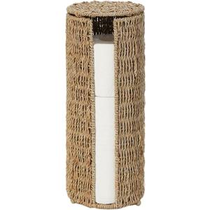 PINXIURY Seagrass Toilet Paper Holder with Storage, 3 Rolls of Wicker Toilet Paper Holder for Bathroom and Under Sink, Handmade Woven Toilet Paper Rolls Holder Stand