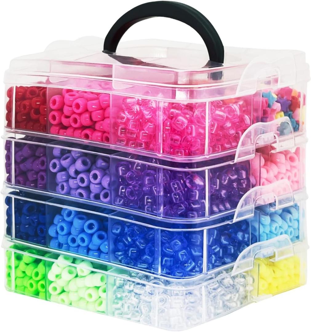 4300 Pcs Pony Beads, Multi-Colored Rainbow Beading Supplies for Crafts and Friendship Bracelets Jewelry Making, 24 Assorted Colors Beads for Hair Braids (Boxed) 