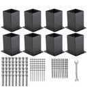 4x4 Post Base 8 Pcs, (Inner Size 3.6x3.6) Post Anchors, 13GA Thick Solid Steel & Black Powder Coated,Deck Post Brackets Support Deck Base Plate Pergola Brackets Fence Kit Mailbox Mount