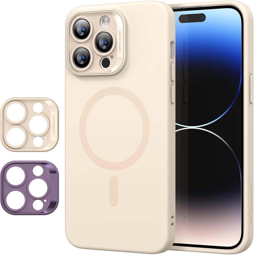 ESR for iPhone 14 Pro Max Case with MagSafe, Supports Magnetic Charging, Smooth & Slim Silicone Case, Shockproof, Full Screen and Camera Protection, Soft Microfiber Lining,Light Tan