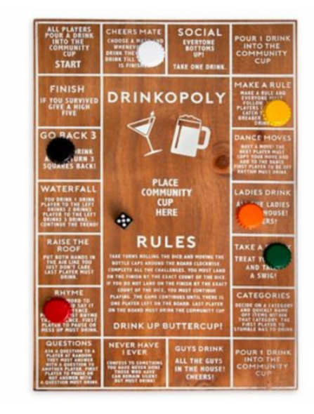 Hammer + Axe Drinkopoly Wooden Board Game