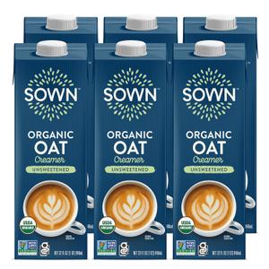 SOWN Organic Oat Creamer Unsweetened - Barista Oat Milk Non Dairy Coffee Creamer - Plant Based, Dairy-Free, Vegan, 0g Added Sugar, Gluten-Free, Non-GMO, Shelf Stable - 32oz (Pack of 6) (EXP 11/19/26)